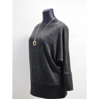 Melanżowy sweter długa Tunika MAXI kimono grafitowo/czarna