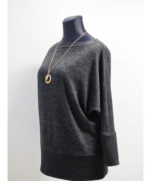 Melanżowy sweter Maxi kimono grafitowo/czarny