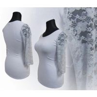 Bluzka Laura gładka z rękawami z koronki - popielata