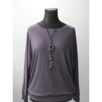 Grafitowa bluzka z dzianiny wiskozowej z długim rękawem