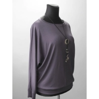 Grafitowa bluzka z dzianiny wiskozowej z długim rękawem