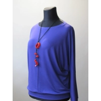 Niebieska bluzka z dzianiny wiskozowej z długim rękawem