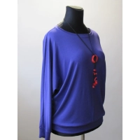 Niebieska bluzka z dzianiny wiskozowej z długim rękawem