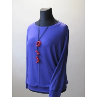 Niebieska bluzka z dzianiny wiskozowej z długim rękawem