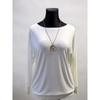 Kremowa bluzka z dzianiny wiskozowej z długim rękawem