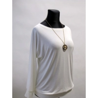 Kremowa bluzka z dzianiny wiskozowej z długim rękawem