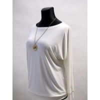 Kremowa bluzka z dzianiny wiskozowej z długim rękawem