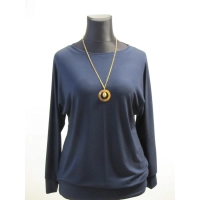 Granatowa bluzka z dzianiny wiskozowej z długim rękawem