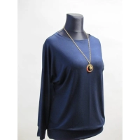 Granatowa bluzka z dzianiny wiskozowej z długim rękawem