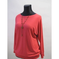 Koralowa bluzka XXXL z dzianiny wiskozowej z długim rękawem