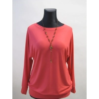 Koralowa bluzka XXXL z dzianiny wiskozowej z długim rękawem