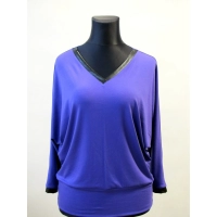 Bluzka kimono z dekoltem odszytym wężową skórką - chabrowa