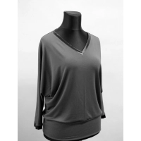 Bluzka kimono z dekoltem odszytym wężową skórką - grafit