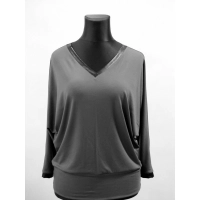 Bluzka kimono z dekoltem odszytym wężową skórką - grafit