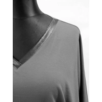 Bluzka kimono z dekoltem odszytym wężową skórką - grafit