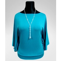 Bluzka Soraya fantazyjna z rękawami jak motyle - turkusowa