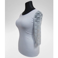 Bluzka Laura gładka z rękawami z koronki - popielata