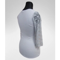 Bluzka Laura gładka z rękawami z koronki - popielata