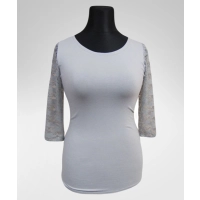 Bluzka Laura gładka z rękawami z koronki - popielata