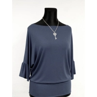 Bluzeczka kimono z marszczonym rękawem 3/4 - grafitowa