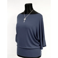 Bluzeczka kimono z marszczonym rękawem 3/4 - grafitowa