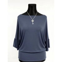 Bluzeczka kimono z marszczonym rękawem 3/4 - grafitowa