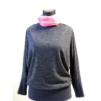 Ciepły sweter kimono ze ściągaczami niebieski melanż/ granatowy XXL