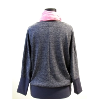 Ciepły sweter kimono ze ściągaczami niebieski melanż/ granatowy XXL