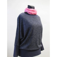 Ciepły sweter kimono ze ściągaczami niebieski melanż/ granatowy XXL