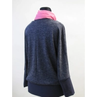 Ciepły sweter kimono ze ściągaczami niebieski melanż/ granatowy XXL