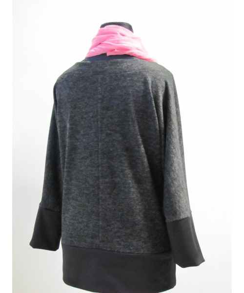Melanżowy długi sweter kimono grafitowo/ czarny