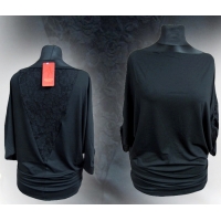 Tunika Grace czarna - nietoperz z koronką na plecach