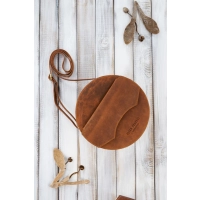 Okrągła torebka z postarzanej skóry typu Hunter - pomarańczowa