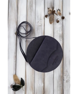 Okrągła torebka z postarzanej skóry typu Hunter - granatowa