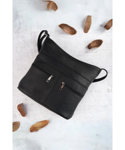 Torebka damska listonoszka ze skóry naturalnej - czarna