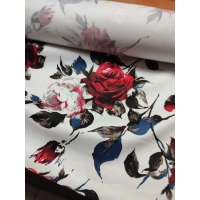 Bawełna satynowa drukowana NA SUKIENKI czerwone róże - 0,5m