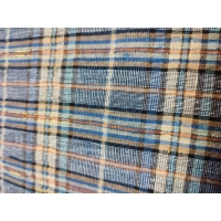 Kreszowana tkanina bawełniana KRATA niebieski beżowy złota nitka