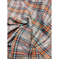 Kreszowana tkanina KRATA kratka szary pomarańcz złota nitka