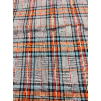 Kreszowana tkanina KRATA kratka szary pomarańcz złota nitka