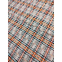 Kreszowana tkanina KRATA kratka szary pomarańcz złota nitka