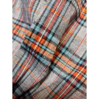 Kreszowana tkanina KRATA kratka szary pomarańcz złota nitka