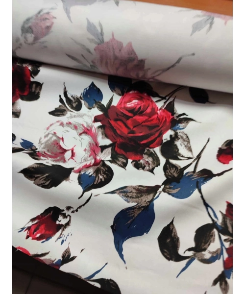 Bawełna satynowa drukowana NA SUKIENKI czerwone róże - 0,5m