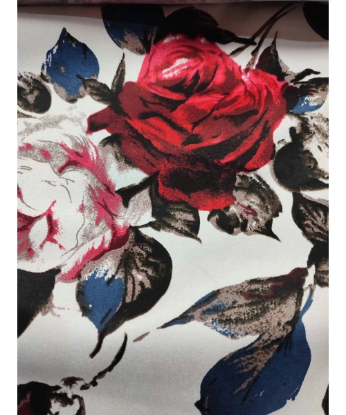 Bawełna satynowa drukowana NA SUKIENKI czerwone róże - 0,5m