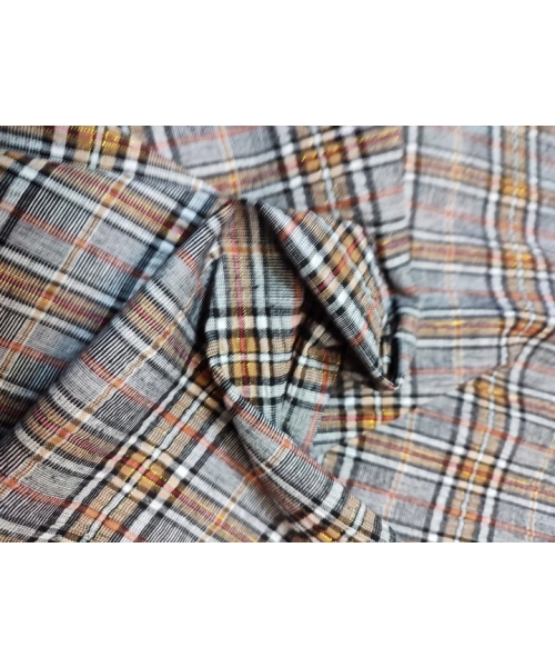 Kreszowana tkanina KRATA kratka szary MOCCA złota nitka