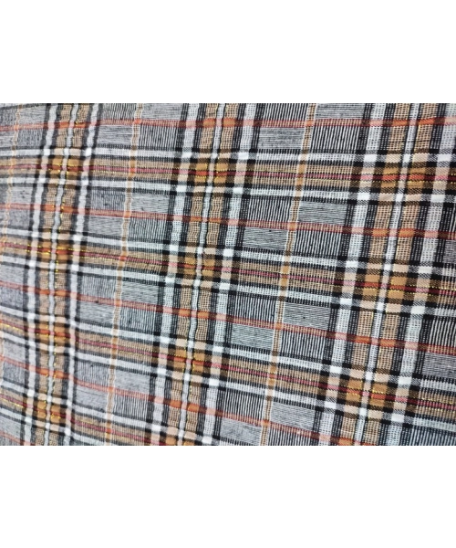 Kreszowana tkanina KRATA kratka szary MOCCA złota nitka