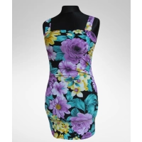 Sukienka plażowa - fioletowe i żółte kwiaty