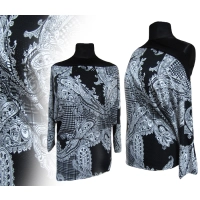 Wieczorowa Tunika z orientalnym wzorem i cekinami - czarny i biel