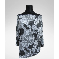 Tunika kimono z czarno/białym wzorem kwiatowym