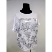 Bluzka kimono - biała ze srebrnymi kwiatami