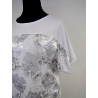 Bluzka kimono - biała ze srebrnymi kwiatami